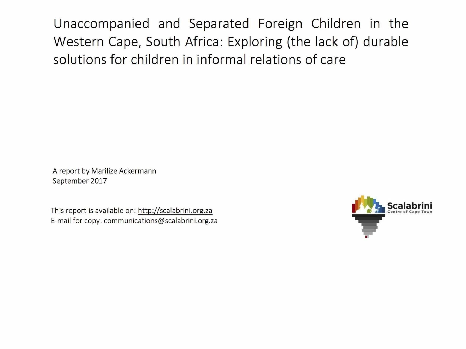 Minori migranti in Sudafrica: report SCCT
